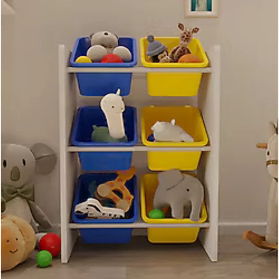 Flinder 6 Sepetli Montessori Sarı-Mavi Oyuncak Dolabı