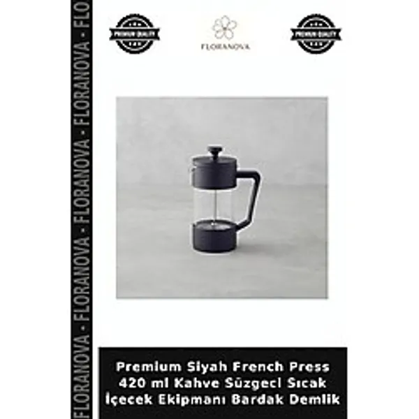 Floranova Premium Siyah French Press 420 ml Kahve Süzgeci Sıcak Içecek Ekipmanı Bardak Demlik - Tek Ebat - Renkli