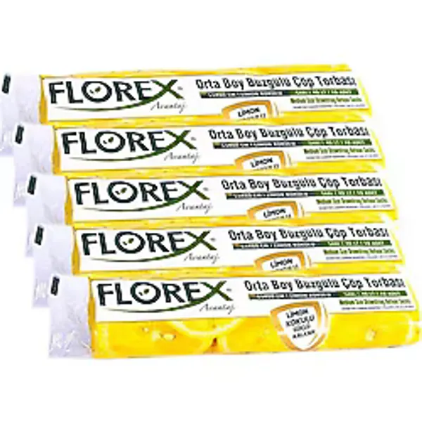 Florex Limon Kokulu Büzgülü Orta Boy Çöp Poşeti 10'lu 5 Adet