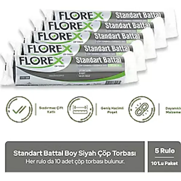 Florex Standart Battal Boy Çöp Poşeti 10'lu 5 Adet