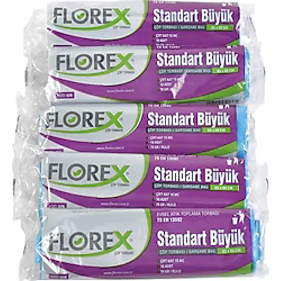 Florex Standart Büyük Boy Mavi Çöp Poşeti 10'lu 5 Adet