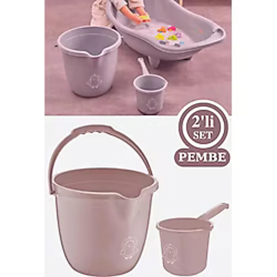 Flosoft Bebek Banyo Su Kovası ve Maşrapası 2'li Set, Saplı Oluklu Kova 13lt ve Maşrapa 1,5lt