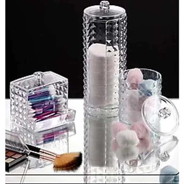 Flosoft Diamond 3'lü Pamuk Organizer, Disk Pamukluk Makyaj Pamukluğu Kulak Çubukluğu 3'lü Set