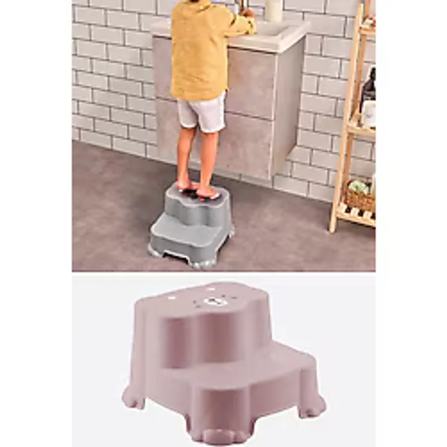 Flosoft Kaydırmaz Çocuk Taburesi Çift Basamaklı, Çocuk Banyo Lavabo Merdiven Yükseltici Pembe