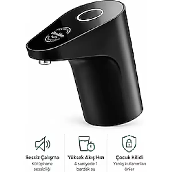 Flowblue Ultra Sessiz ve Hızlı Şarjlı Otomatik Damacana Su Pompası Yeni Nesil - Siyah