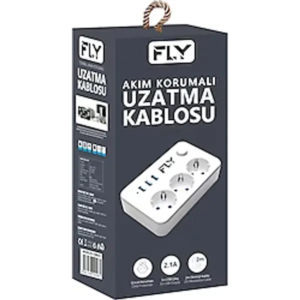 Fly 3406-01 2 m 3 USB 3'lü Anahtarlı Termal Akım Korumalı Priz