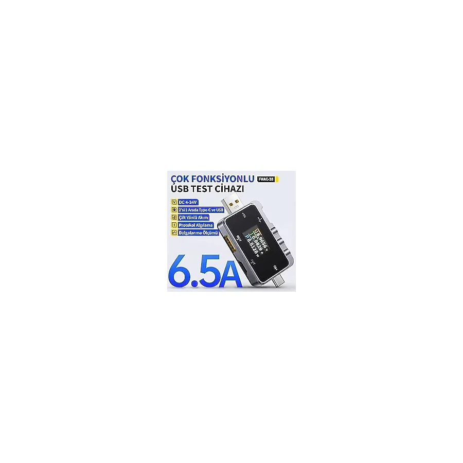 FNRSI FNAC-28 2'si 1 Arada Tip-C USB Test Cihazı Dijital Voltmetre Ampermetre
