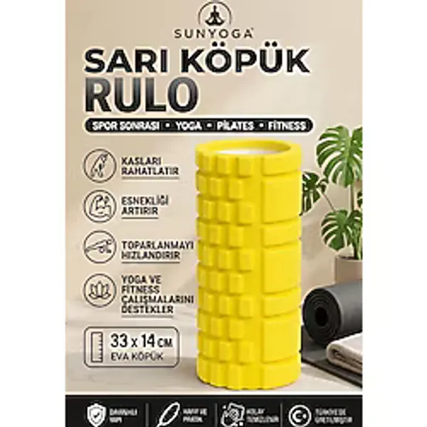 Foam Roller Masaj Rulosu - Yoga, Pilates, Fitness ve Fizyoterapi İçin Eva Köpük Masaj Aleti (33X14 Cm)