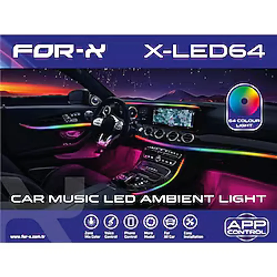 For-X Araç Içi Ambiyans Led Aydınlatma - X-led64 64 Renkli Müziğe Duyarlı Rbg Led Ambians Aydı