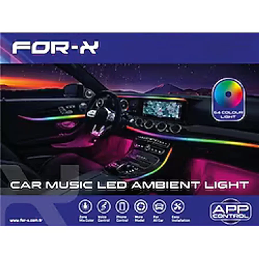 For-X Araç İçi Ambiyans Led Aydınlatma - X-LED64P 64 Renkli Müziğe Duyarlı RBG Led Ambians Ayd