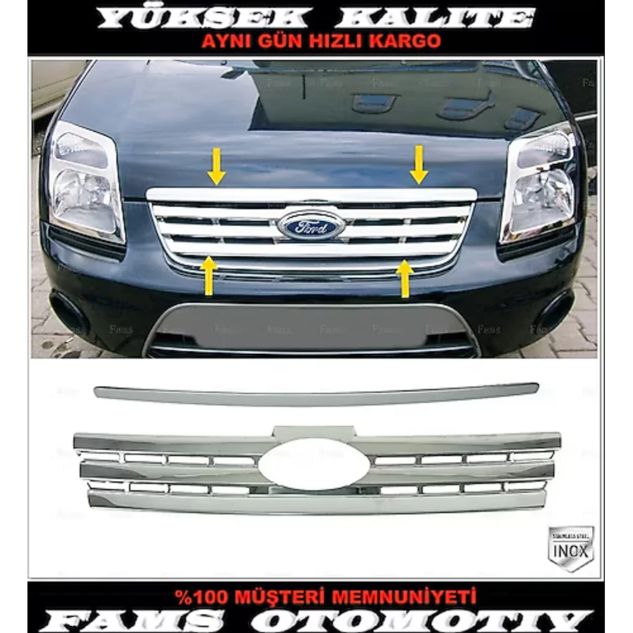 Ford Connect Krom Ön Panjur+Kaput Çıtası 2 Prç. 2009-2014 P. Çelik Uyumlu
