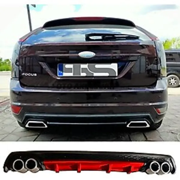 Ford Focus 2 Hb Difuzor Arka Tampon Eki 4 Egzoz Cikisli Kirmizi Lux Tip