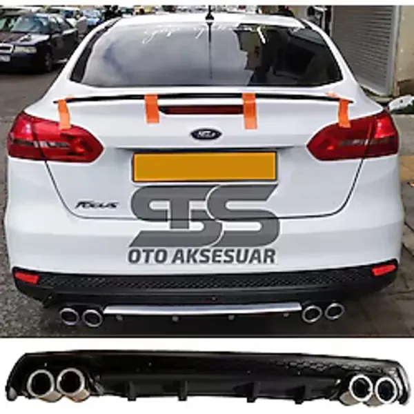 Ford Focus 3 Difuzor Arka Tampon Eki 4 Egzoz Cikisli Siyah Lux Tip
