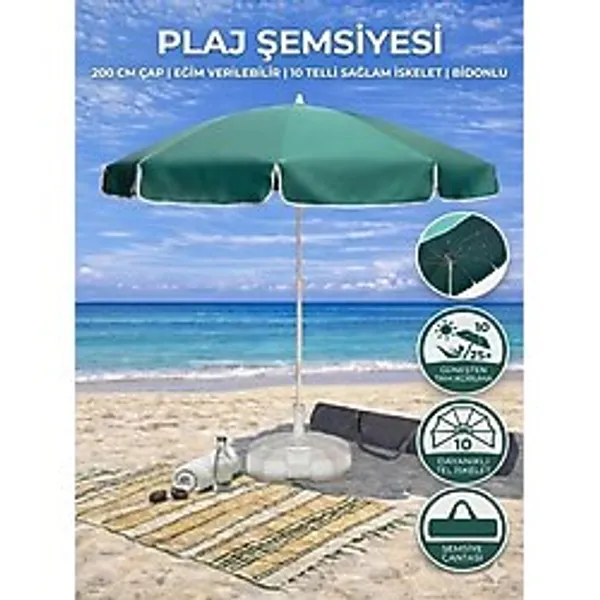 Form Outdoor Plaj Şemsiyesi Koyu Yeşil 20Lt. Bidonlu + Taşıma Çantası