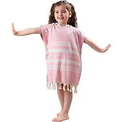 Formeya Çocuk Bornoz Panço %100 Pamuk Plaj Havlusu Peştemal Pembe 9/10 Yaş