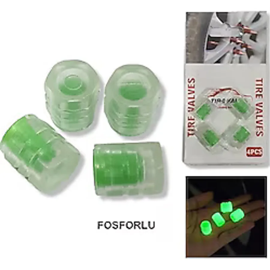 Fosforlu Floresan Led Yeşil Pilsiz Sibop Kapağı, Sibop Kapağı Gece Yanar 4 Adet