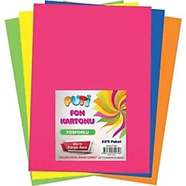 Fosforlu Fon Kartonu 50X70 Karışık Renk Rulo Şeklinde Tekli 4 adet