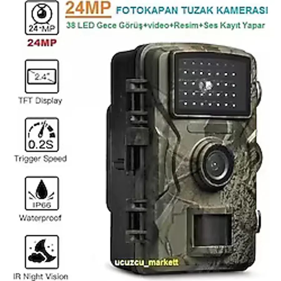 Fotokapan 24 Megapixell - 38 LED Gece Görüşlü (Video + Resim + Ses Kayıt Yapar)