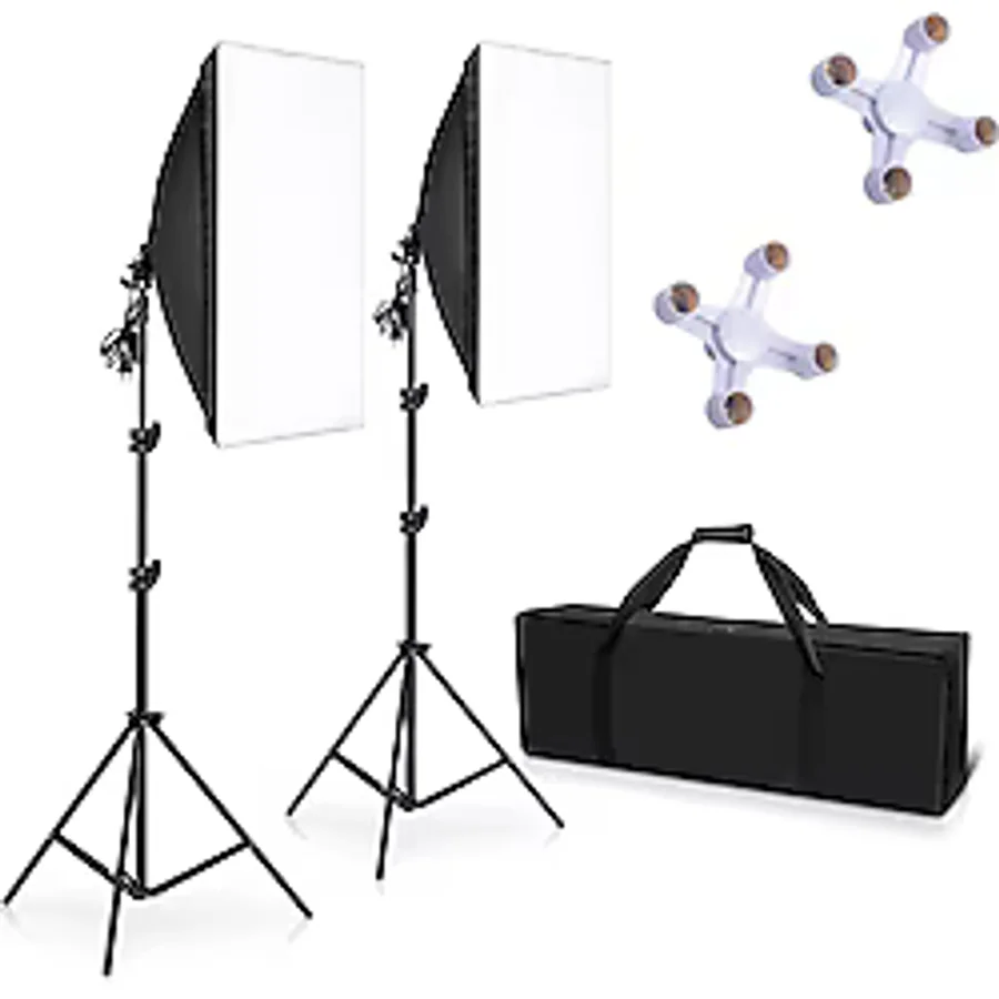 FototekFotograf 50x70cm Softbox 4 Duylu Ikili Sürekli Işık Seti Foto Video Ürün Çekim Makyaj 50x70 Softbox Çantalı