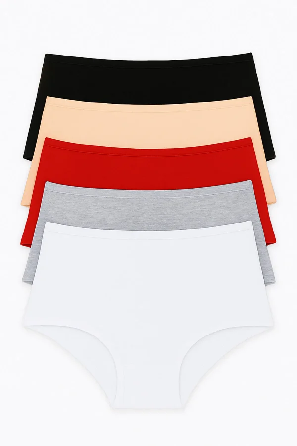 FOURAA Kadın Yüksek Bel Büyük Beden %100 Pamuk 5'li Külot – Yumuşak, Nefes Alabilen, Rahat Kesim - 2