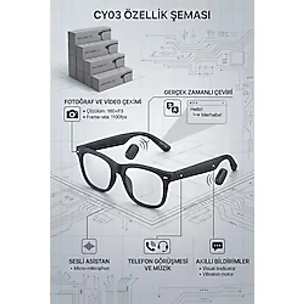 Freedoom Style Kameralı Akıllı Dinlendirici Gözlük 1080P Full Hd 8mp Yapay Zeka Destekli Bluetooth Arama Sesli Komut - Siyah