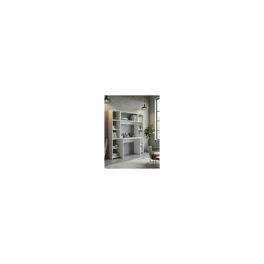 Freehome Premium Mdf Ürün Çalışma Masası Seti Raflı Ofis Genç Odası Ders Çalışma Ünitesi - 165x137 - Beyaz