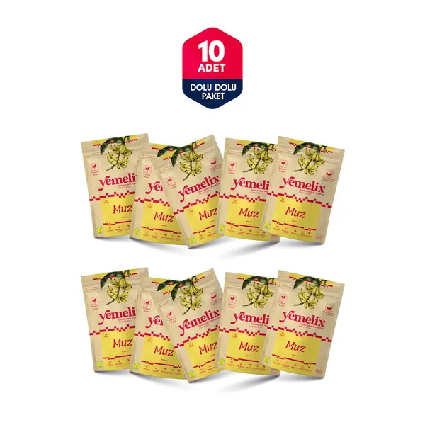 Freeze Dried 10'lu Dolu Dolu Paket Muz Kuru Meyve Cipsi - Dondurularak Kurutulmuş Muz 20GX10