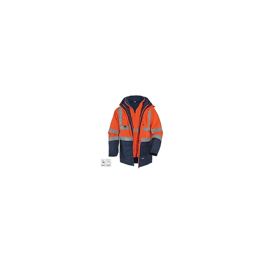 Frekans İş Güvenliği 5+1 Reflektörlü Kışlık Mont Parka Içi Çıkmalı Turuncu Yerli Kaban Işçi Montu Mühendis Montu - 3XL