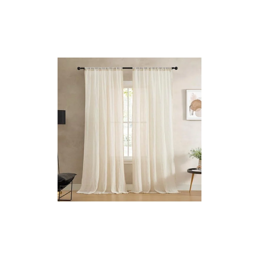 French Connection Charter Crushed Window Curtain Set of 2 Panels Semi Sheer Modern Home D cor Drapes for Living Room, Dining Room, Bedroom, Dorm Measures 50 x 108 Natural