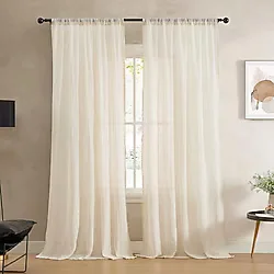 French Connection Charter Crushed Window Curtain Set of 2 Panels Semi Sheer Modern Home D cor Drapes for Living Room, Dining Room, Bedroom, Dorm Measures 50 x 108 Natural