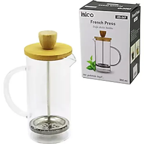 French Press Bambu Kapak 350ML Cam Bitki Süzgeçi (4887) - (No Color) - 1