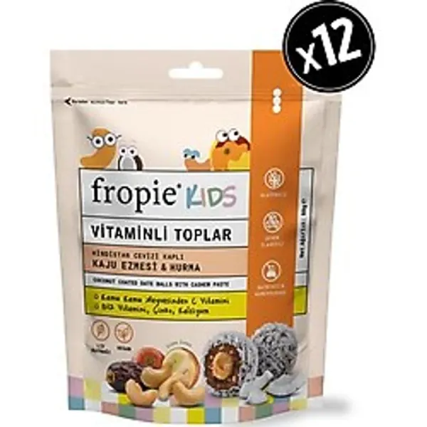 FROPİE Vitaminli Kids Meyve Topları - Hindistan Cevizi Kaplı & Kaju Ezmeli X 12