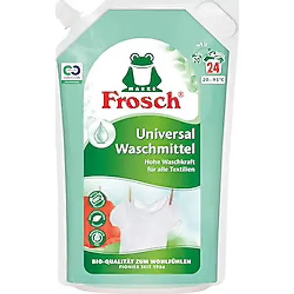 Frosch Sıvı üniversal deterjan, jel (24 yıkama), saflık, parlaklık ve tazelik için sıvı deterjan, 1,8 litre.