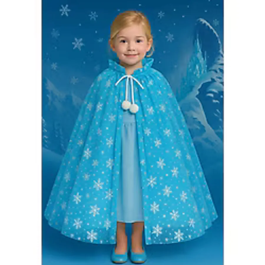 Frozen Elsa Tarzı 80 CM Mavi Kar Taneli Pelerin - Kız Çocuk Kostüm Temalı Parti Aksesuarı 5-9 Yaş