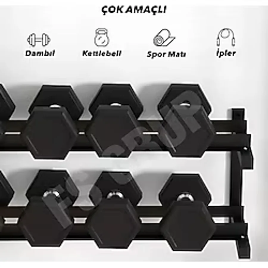 Fs Grup Çok Amaçlı Duvara Monte Dambıl Standı - Kettlebell, Spor Matı, Atlama Ipi Standı