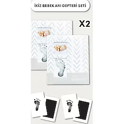 Fufizu 2'li Modern Bebek Anı Defteri Seti - İkiz Bebekler için Hamilelik Günlüğü - 2 Adet Defter ve Kit