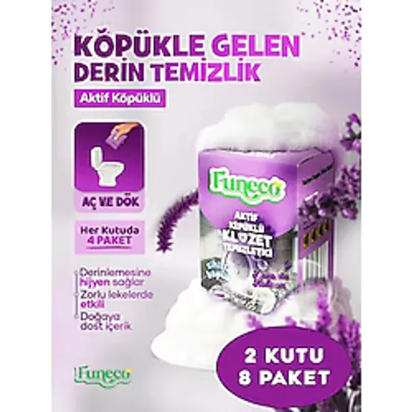 FUNECO Lavanta Ferahlığı - Avantajlı Paket - 2 Kutu - 8 Paket - Tuvalet Klozet Temizleyici, Aktif Köpüklü