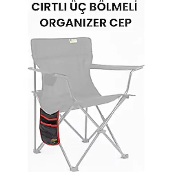 Funky Chairs Cırtlı 3 Bölmeli Organizer Cep - Kamp Aksesuarı, Kamp Masası, Ofis Sandalyesi, Araba Organizeri - Gri