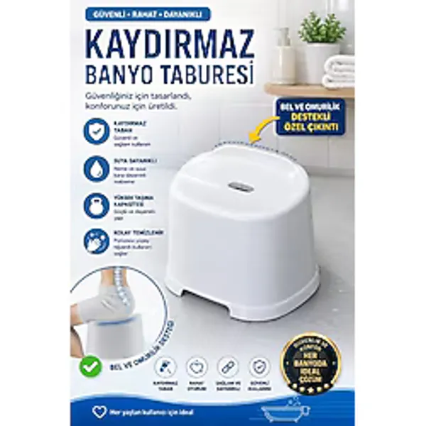 Funny Life Kaydırmaz Banyo Taburesi Bel Destekli Plastik Duş Oturağı Güvenli Banyo Taburesi Ergonomik Tasarım - Beyaz