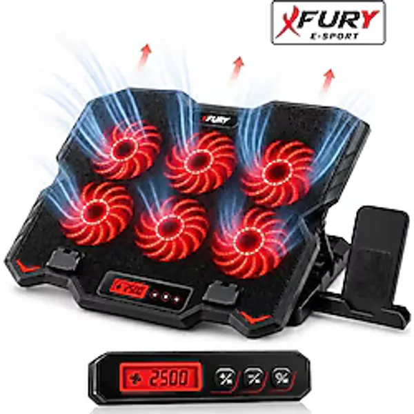 FURY E-Sport Laptop Soğutucu 6 Fanlı Lcd Kontrol Panel Ayarlanabilir Dizüstü Bilgisayar Soğutma Fanı