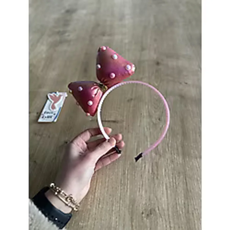 Fuşya Boncuklu Fiyonklu Kız Çocuk Tacı