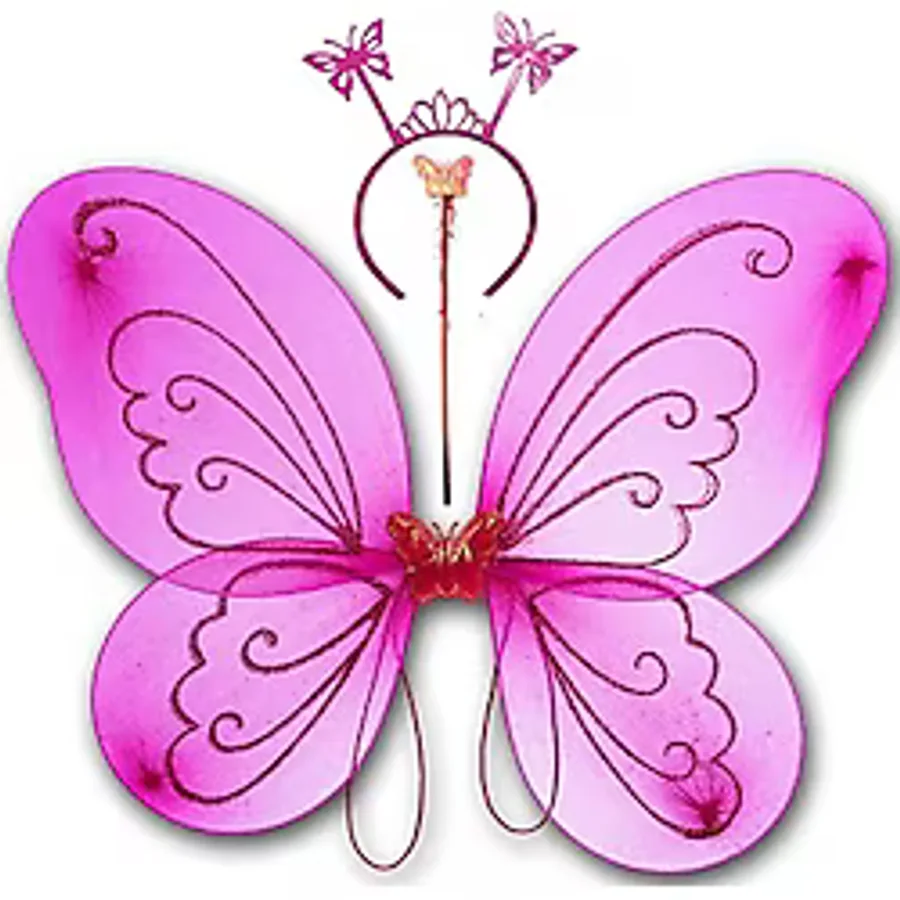 Fuşya Renk Kelebek Kanadı Tacı ve Sopası 50x37 cm (5365)