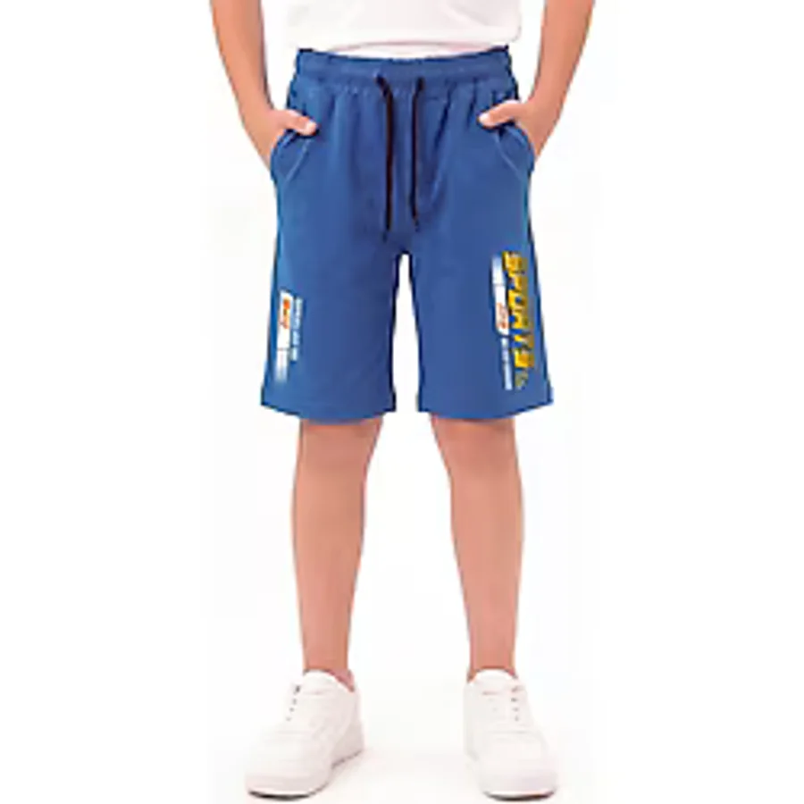 Fyk Kids Sports Baskı Detaylı Beli Lastikli Çift Cepli Yazlık Erkek Çocuk Kapri - 13 Yaş - Mavi