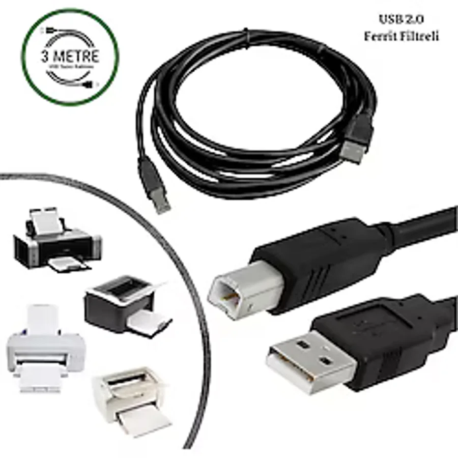 Gabble Usb 2.0 Yüksek Hızlı Yazıcı Kablosu 3 Metre Ferrit Filtreli PC Printer Bağlantı Kablosu