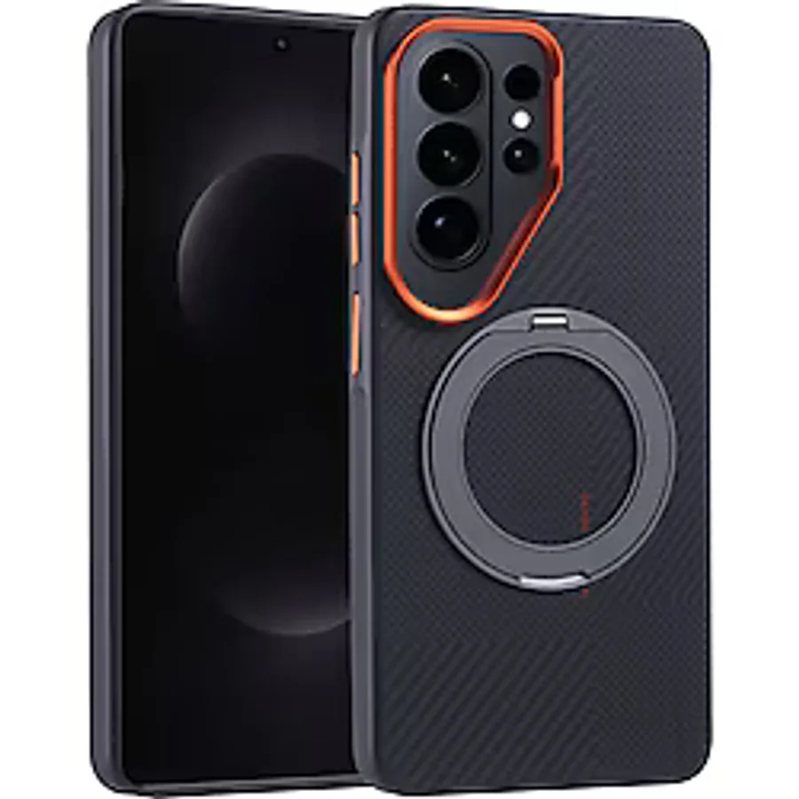 Galaxy Uyumlu S26 Ultra Kılıf M-safe Şarj Özellikli Karbon Fiber Görünümlü Zore Standlı Troy Kapak