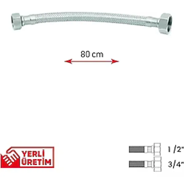 Gama Paslanmaz Çelik Flex Hortum 1/2 - 3/4 Kombi Ve Tesisat Bağlantı Hortumu 80 Cm