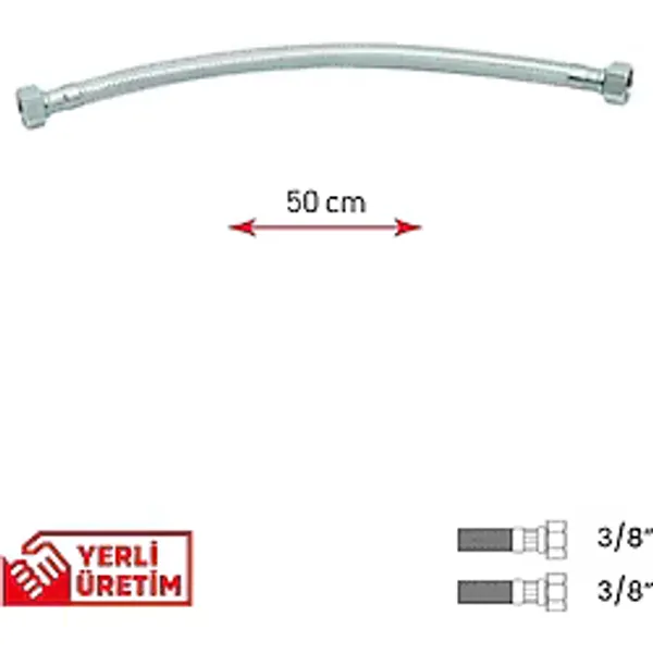 Gama Paslanmaz Çelik Flex Hortum 3/8 - 3/8 Taharet Musluğu Bağlantı Hortumu 50 Cm