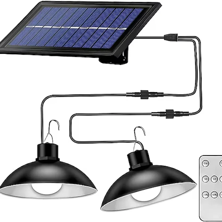 Gaman Güneş Enerjili Kumandalı Işığı Kısılabilir Çift Başlıklı İç Veya Dış Mekan Sarkıt Solar Led Lamba