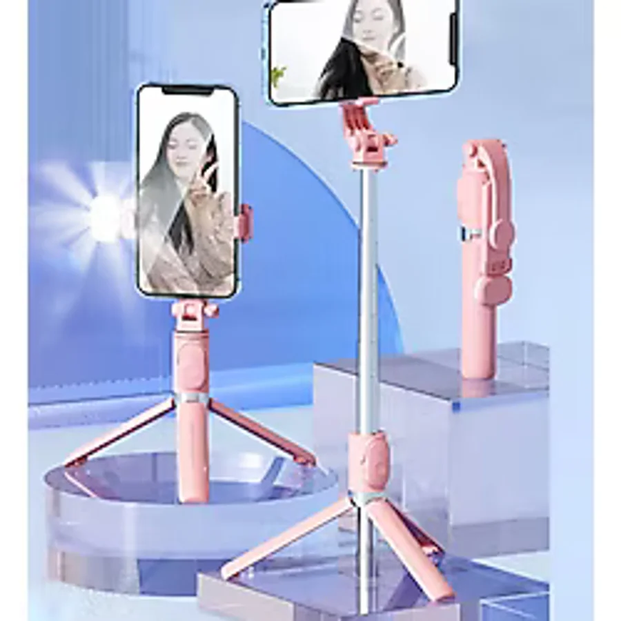 gaman Led Işıklı Selfie Çubuğu Bluetooth Kumandalı Kablosuz Tripot Selfie Monopod Selfie Stick (PEMBE)