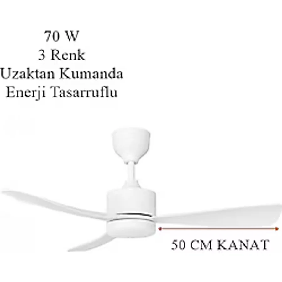 Gaman Uzaktan Kumandalı 70W LED Aydınlatmalı Tavan Vantilatörü 3 Renk Aydınlatma Pervaneli Ampul - Beyaz